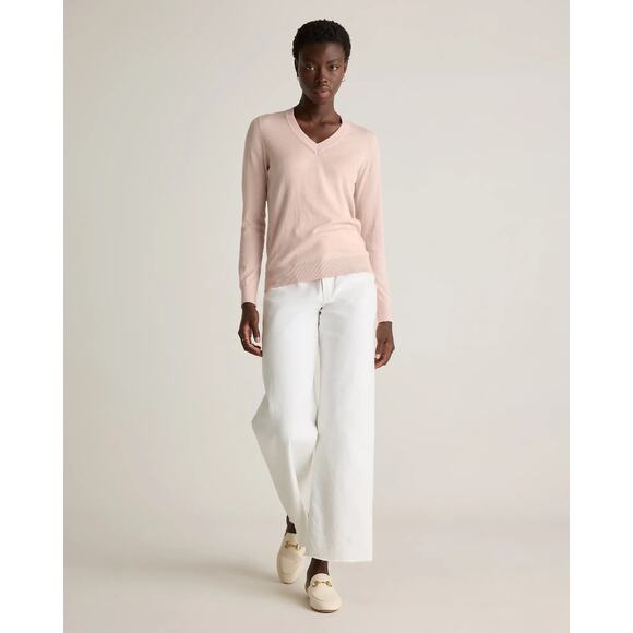 Quince Lightweight Cotton Cashmere V-Neck Sweater in Pink Size S✨ - Picture 1 of 13